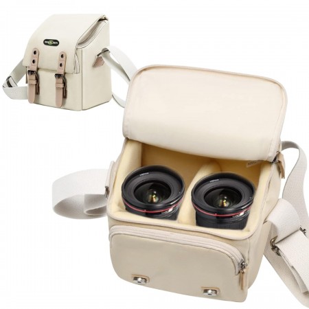 SARLAR Camera Sling Bag for Women， Small Crossbody Bag Canvas Purse Compatible for Canon, Nikon, Sony Mirrorless Cameras & Lenses Cute Retro Beige